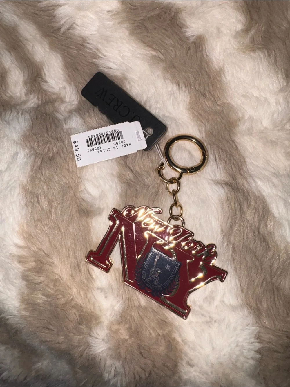 J.Crew New York NY Red & Gold Keychain